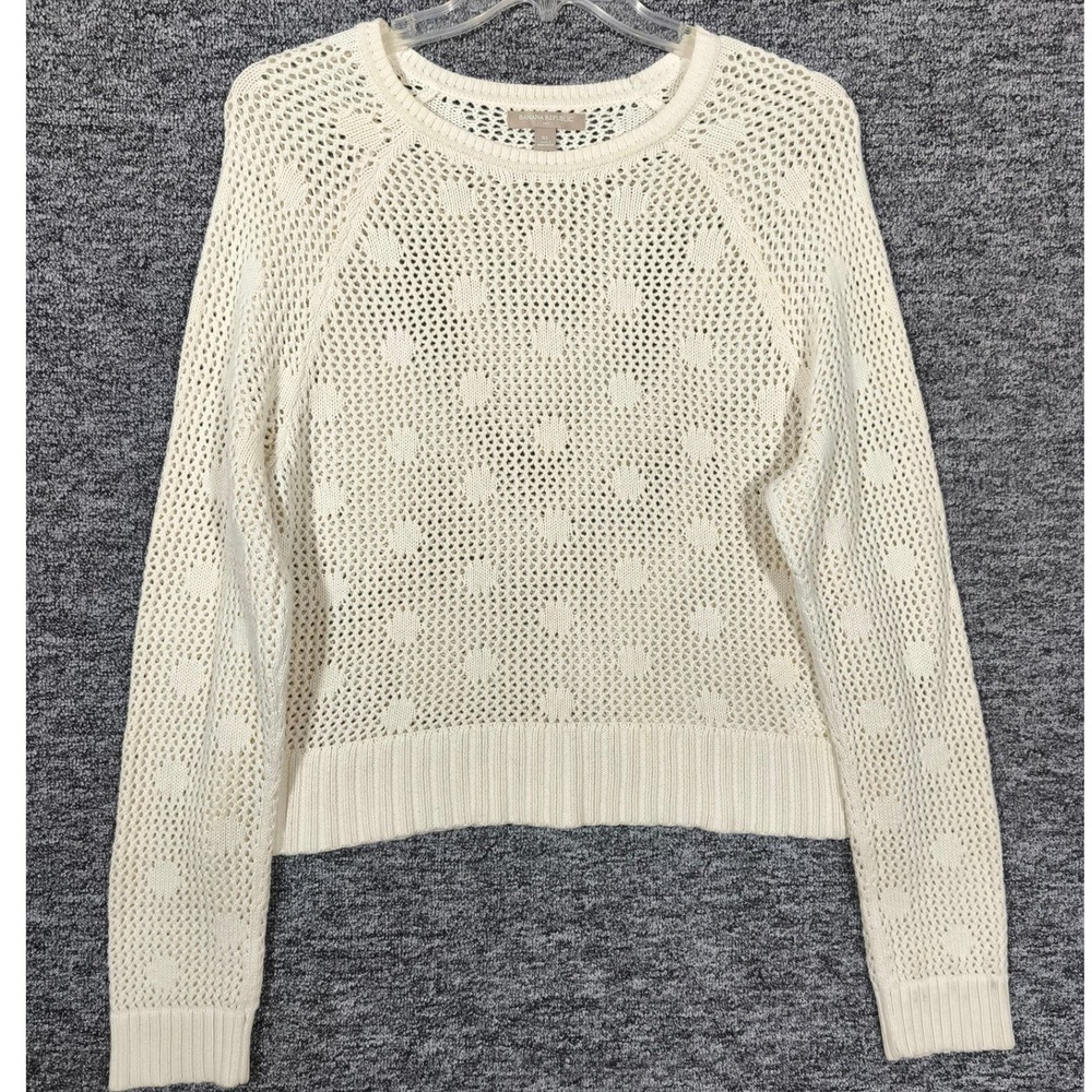 Banana Republic Womens XL Ivory Cotton Open Knit Sweater Raglan Sleeve